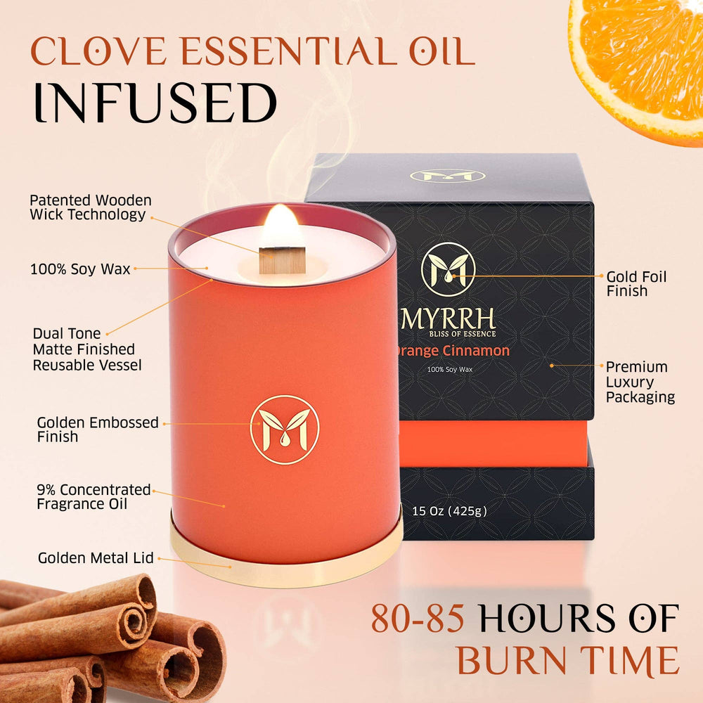 Orange Cinnamon 100% Soy Wax Crackling Wood Wick Candle