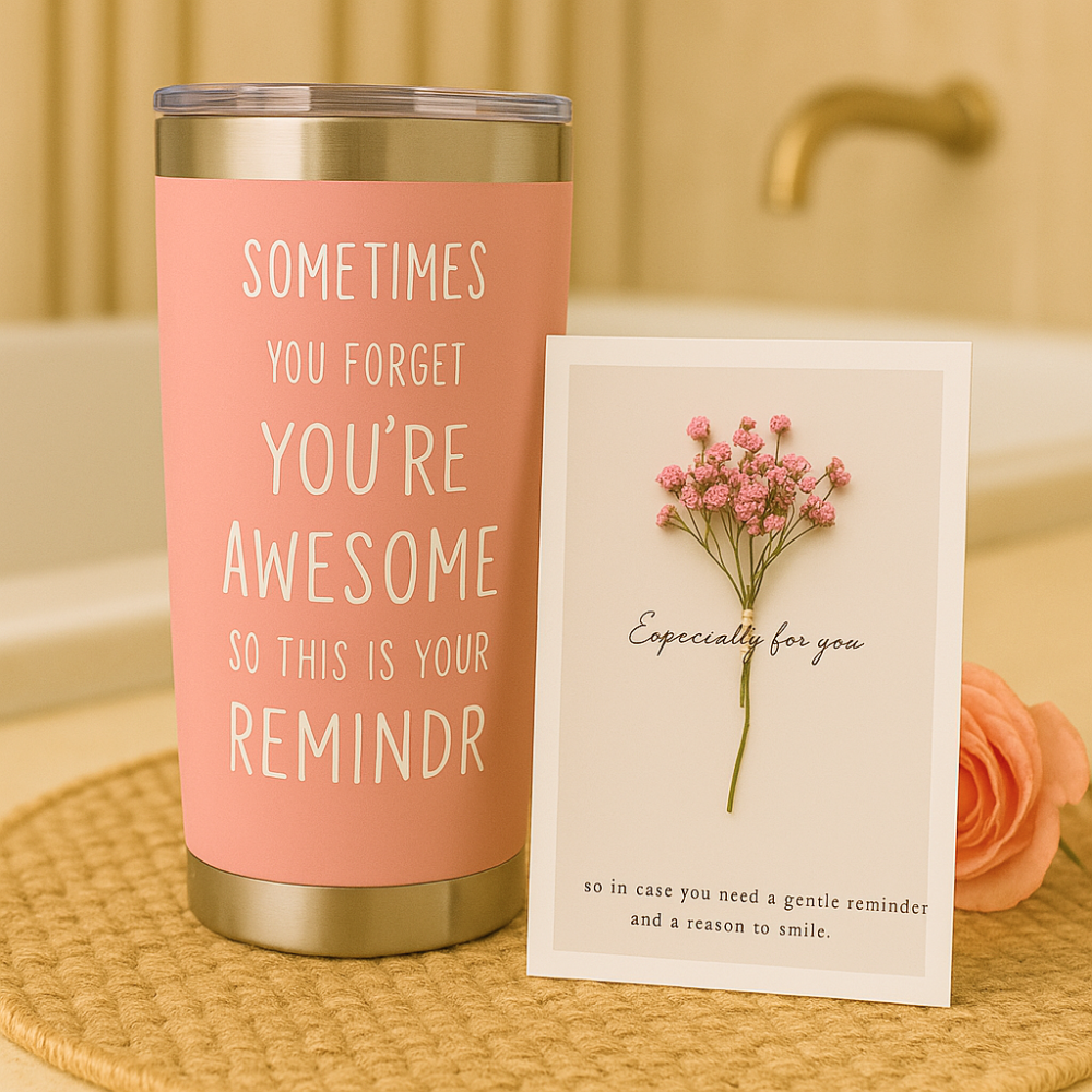 Spa Gift Set for Women, 6-Piece Pink Collection with Bath Bomb, Bath Salt, Candle, Diamond Soap, Thermal Mug and Gift Card